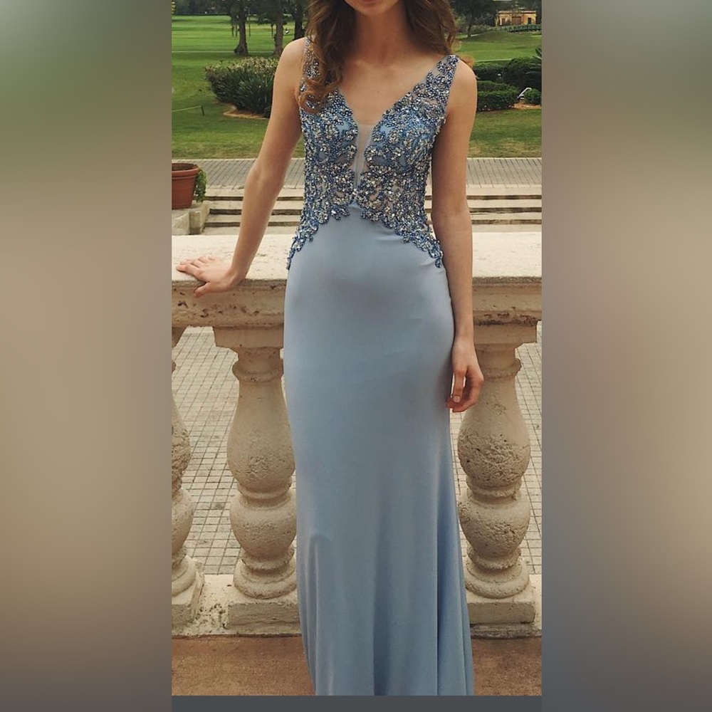 Ellie Wilde Light Blue Beaded Prom Dress